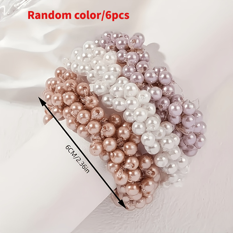 TEMU 6pcs Chouchous de cheveux perlés haut de gamme, couleurs aléatoires, doux et frais, pleins de perles, adaptés aux queues de cheval hautes et