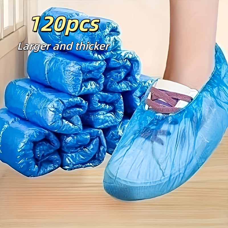 TEMU 120pcs Plus Size Thickened Anti-slip Shoe Covers Disposable Wear-resistant Waterproof Dust-proof Plastic Shoe Covers Home Indoor Anti-stain Shoe