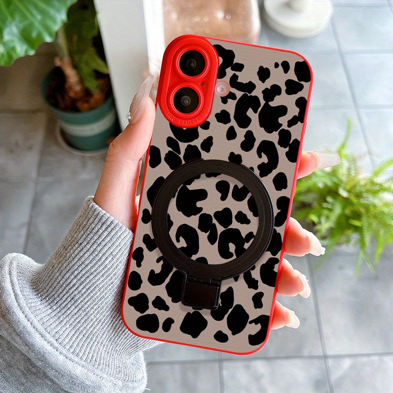 TEMU Phone Case - 2025 New Full Coverage Shockproof Silicone Black Block Pattern Circle Stand Phone Case For Iphone 16 15 14 13 12 11 Pro Max Xs Xr 7