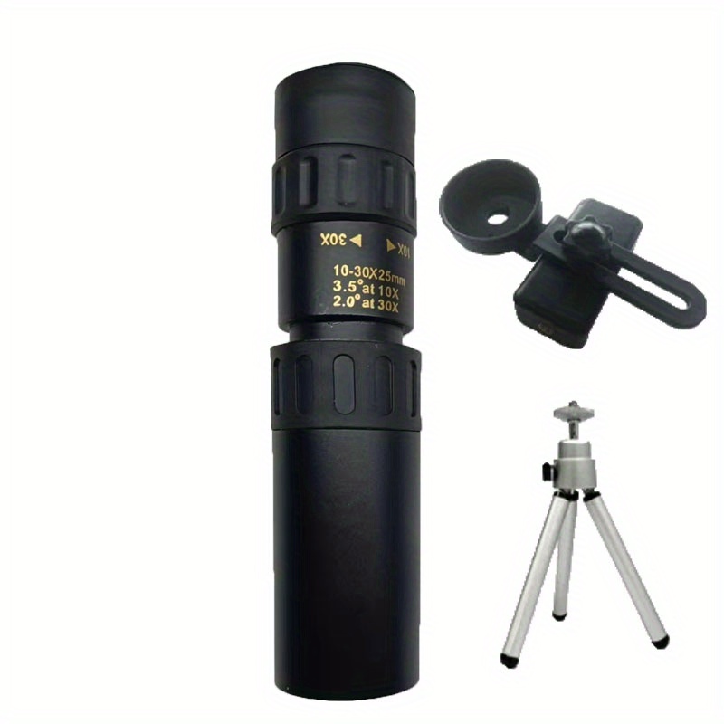 TEMU 10-30x Monocular Telescope, 25mm Lens Telescope, Abs, Manual Focus, For Outdoor Camping, Concerts, Gifts, Animal Observation Telescope Equipment