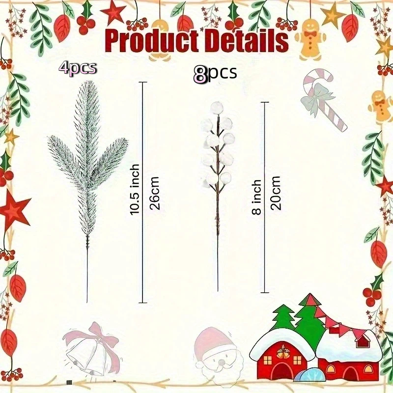 Image of 12pcs Garland All- Weather Outdoor/ Indoor Decorations, Green Needles And White Snowflakes- No Maintenance Wreaths, Table Centerpieces, Doorways- Perfect For Christmas, Thanksgiving, Winter