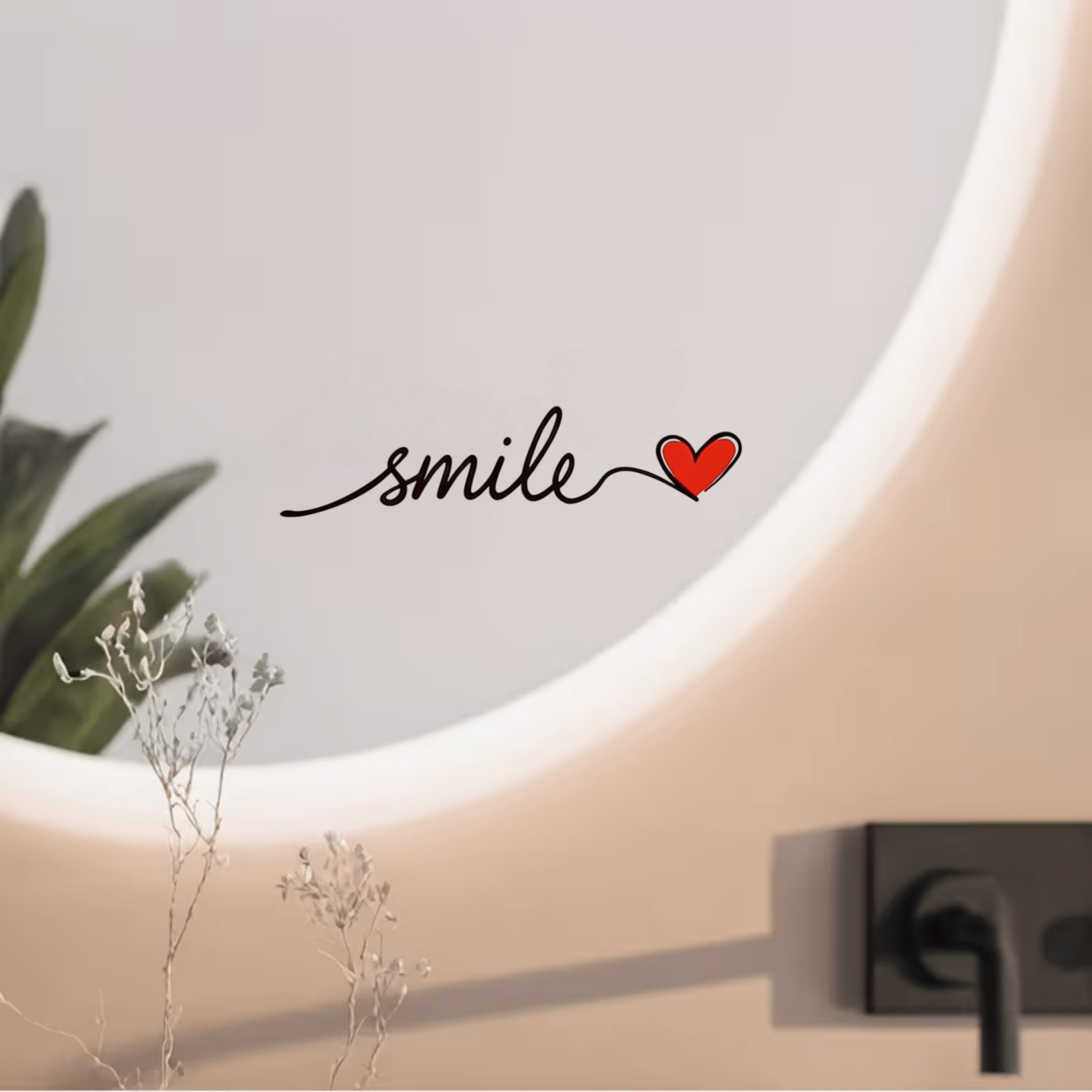 TEMU 2 piezas de calcomanías autoadhesivas de espejo de cristal con sonriente, pegatinas modernas decorativas con eslogan e inspirador - Pegatinas