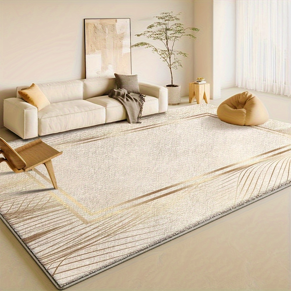Luxurious Velvet Area Rug - Ultra-Soft, Machine Washable, Non-Slip, Featuring a Beige And Golden Geometric Design, Perfect for Decorating Living Rooms, Bedrooms, Or Offices, Office Area Mat | Modern Decorative Mat | Velvet Textured Mat