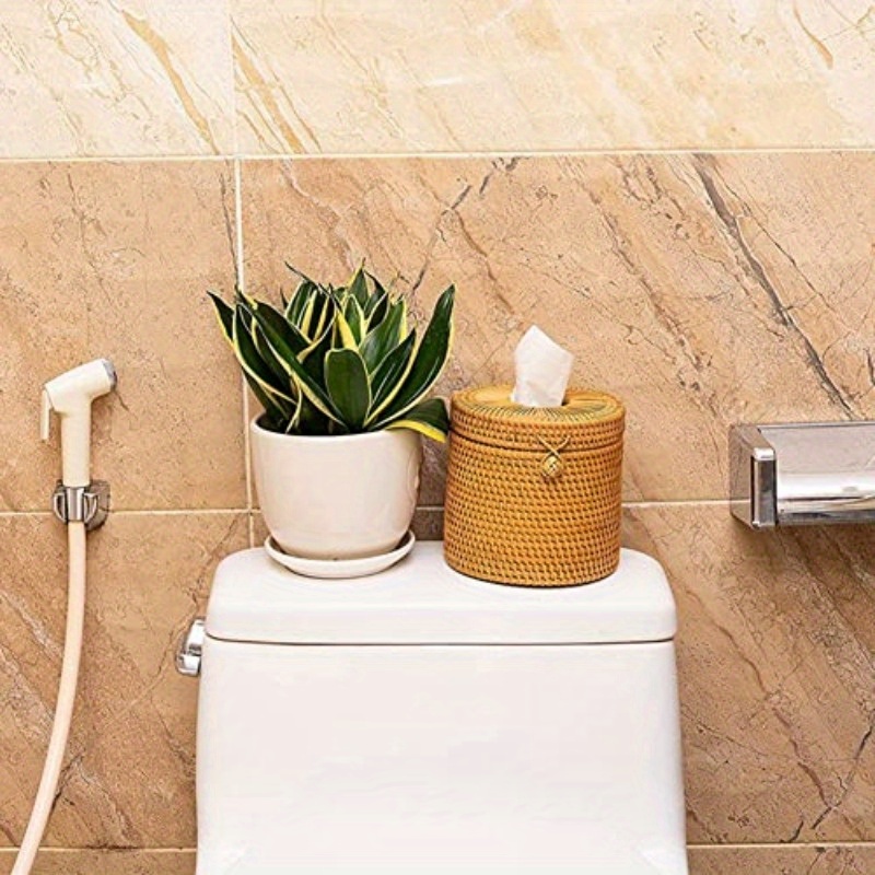 2pcs natural woven tissue box cover with lid rustic farmhouse bathroom decor toilet paper holder with openning compatible with single rolls for bathroom   room   no tools needed   rattan design sturdy base decorative storage ecoconscious buyers Product details 3