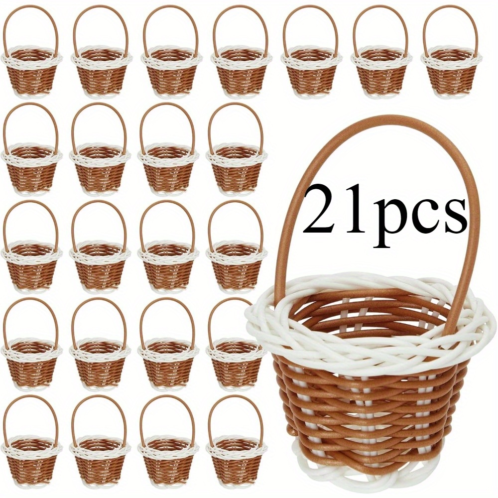 21 pack mini woven baskets with handles -    , open-weave design for easter party favors, wedding, birthday decorations - lightweight & sturdy for crafts, picnics, home/party decor - bulk miniature baskets, picnic essentials, rustic charm, durable construction, small containers,   0