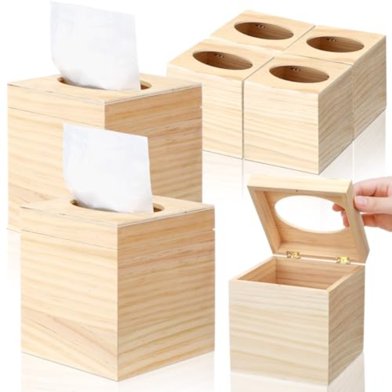 set of 6 unfinished wooden tissue box covers for diy projects featuring   design with a   opening   arts and crafts as well as home and bathroom decoration Product details 0