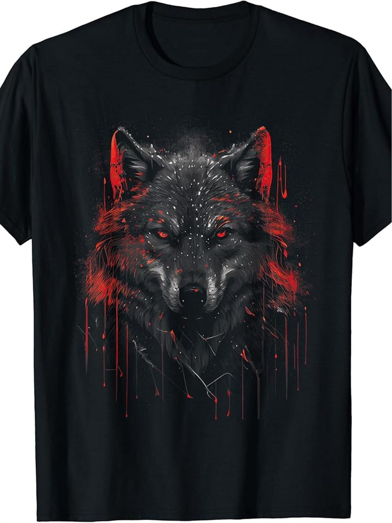 mens vintage wolf pattern t shirt 100 cotton short sleeve round neck suitable for outdoor and casual wear