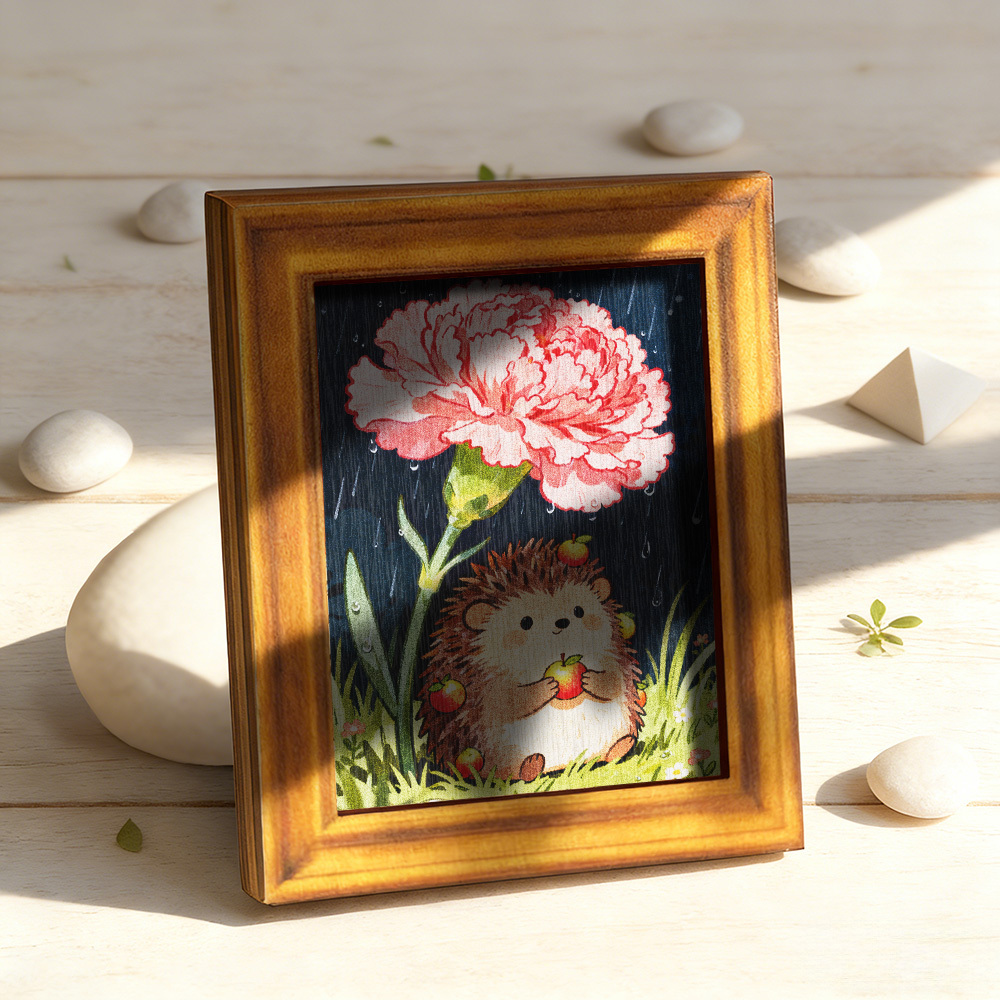 TEMU 1pc Of Adorable Hedgehog And Wooden Fridge Magnet, Featuring A Cute Hedgehog Picking Small Under Pink Carnations. This Wooden Fridge Magnet Is A