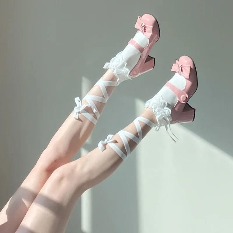 TEMU 1 Paire de Chaussettes Femme à Lacets Croisés et sur les Jambes, Style , , Fines, Mi-Hautes, Longues pour Soirée