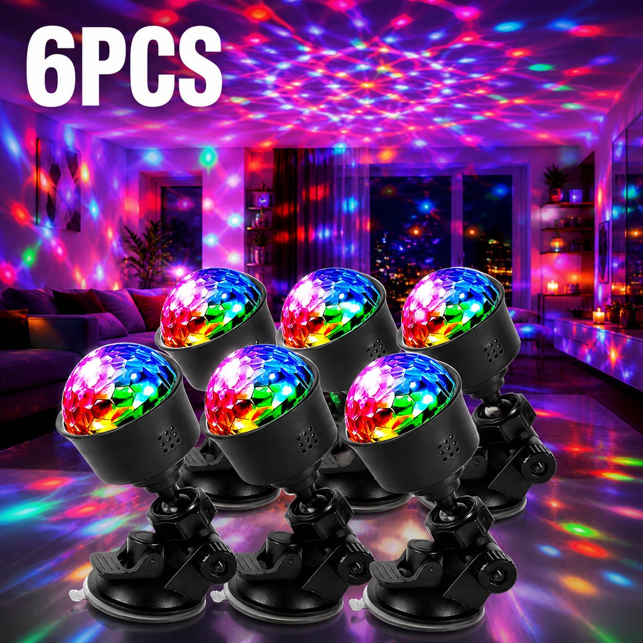 TEMU Lampe Changeant de Couleur 6/9 pièces, Lampe de Fête LED RVB, 7 , Alimentation USB, Activés par le Son, Utilisation sur Bureau, Design Moderne
