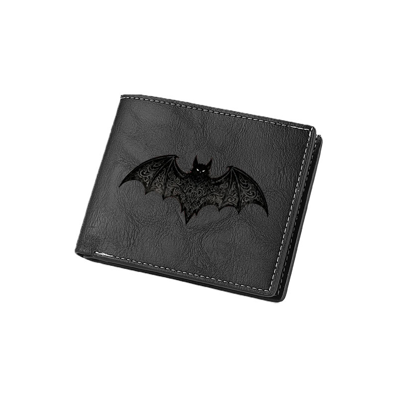 TEMU 1pc Men' Clip, Bat With Dark Patterns And Carved Designs Wallets, 2d Flat Print, Multi-card Compartments With Coin , Stylish Minimalist Unisex