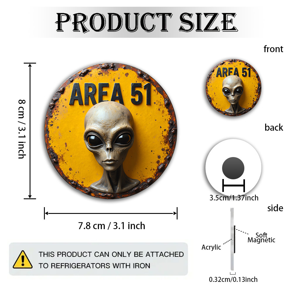 TEMU 1pc Compatible For Ufo-themed Magnet - Vintage Head Art With Eyes & Distressed Texture - Acrylic Sign For Fridge, Desk - Retro Decor For Ufo