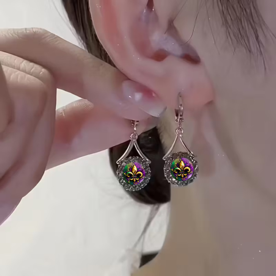 TEMU 2pcs Earrings | Vintage Style, Non-precious Metal Plating, Mosaic, Round , Ideal For Mardi Gras, Party, And Celebration Gifts