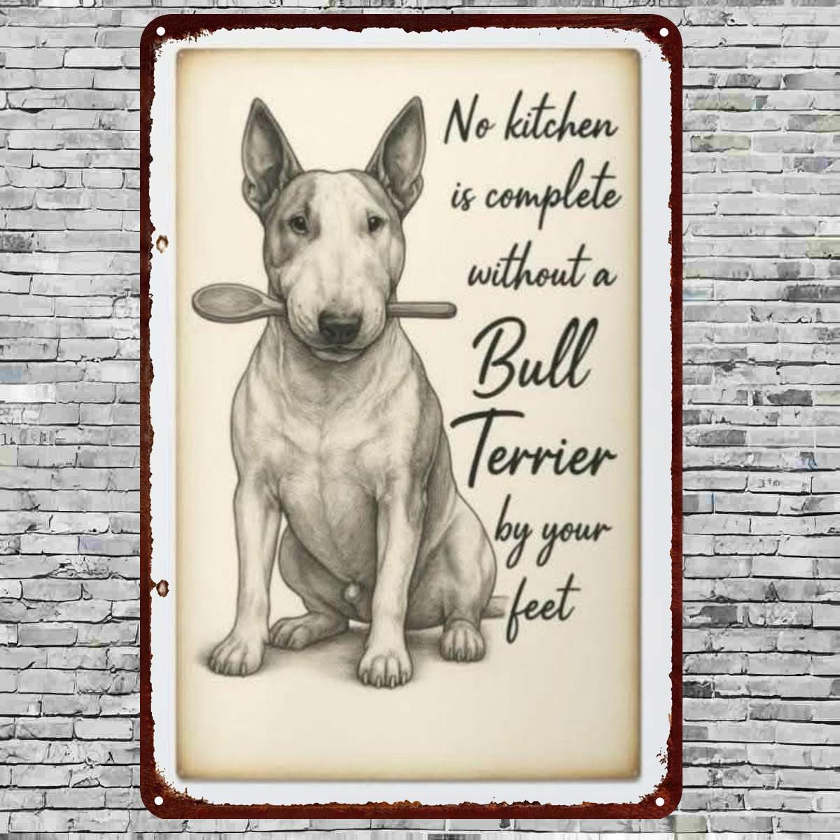 TEMU 2d Flat 1pc, "complete Your Kitchen With A Bull Terrier By Your Feet â Art Sign" 8Ã12 Inch