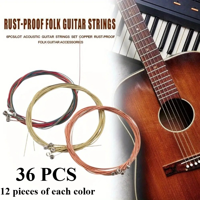 TEMU 36pcs Acoustic Guitar String Set, Includes All 36 Strings (sizes 1-6, 12 Strings Per Color), Suitable For Most 38-41 Inch Guitars. Ideal For