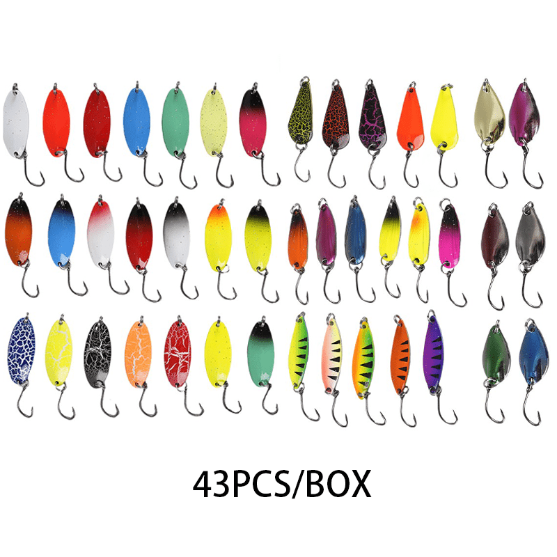 Image of 43pcs Spoon-type Lure Sparkles With Single Hook, Universal Metal Fake Bait For Trout And