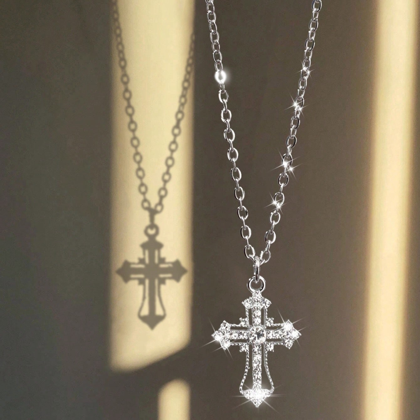 Image of Fashionable Easy Dark Style Hollow Out Cross Pendant Necklace For Women