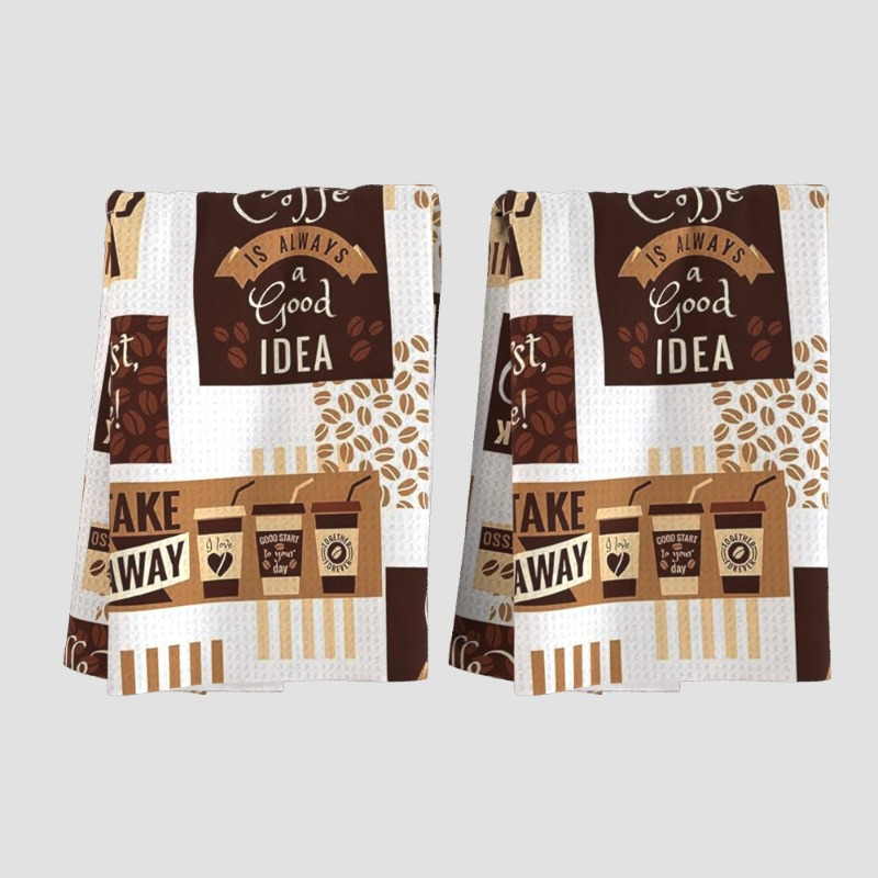 

2-pack Contemporary Style Polyester Kitchen Towels, 18x26in, Dish Towels With Coffee Theme, Machine Washable, Artistic Decor For Home, Hotel, Restaurant