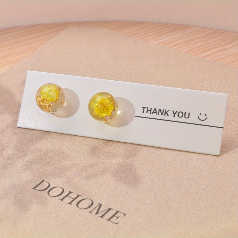 Resin Glass Ball Stud Earrings Multicolor Dried Flowers Hypoallergenic Posts
