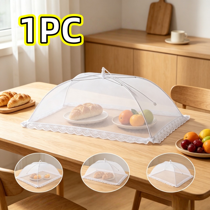 Image of White Pop-up Food Dust Mesh Cover, Foldable Tent Type, Kitchen Meal Cover, Bug-proof Table Cover For Outdoor Barbecue & Picnic