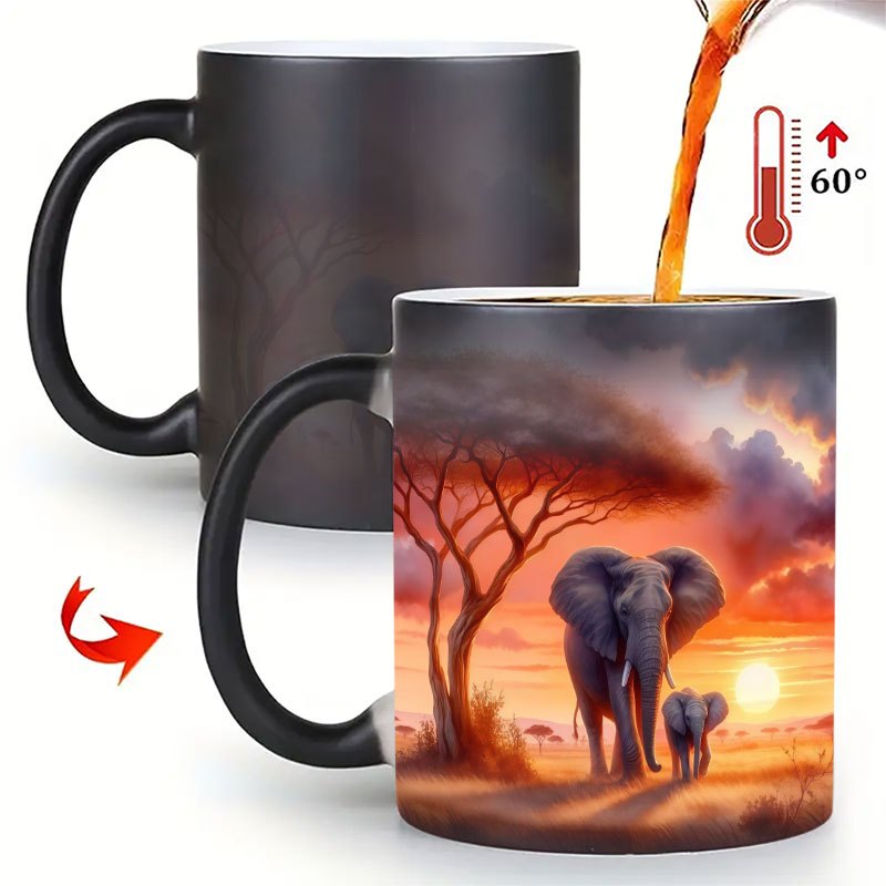 1pc 11oz Elephant Sensitive Color Changing Mug, Magic Ceramic Coffee Cup, Novelty Gift For Tea And Hot Beverages