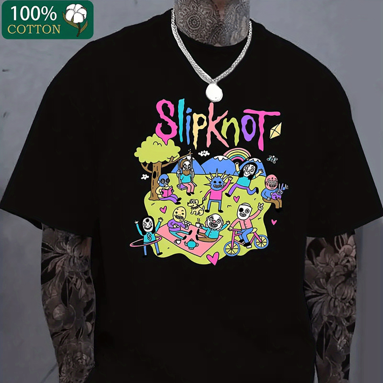 

Men's Slipknot Cartoon Graphic T-shirt - Soft 100% Cotton, Short Sleeve, Round Neck, Casual Loose Fit, Machine Washable, Ideal For And , Clothing||soft Fabric