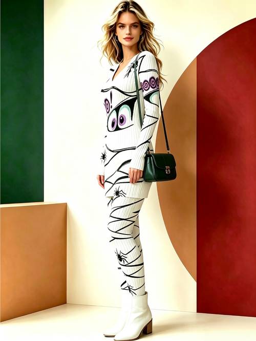 womens dress set halloween funny print v neck bodycon dress with leggings made from fabric soft material fresh style suitable for spring and autumn daily wear casual party etc