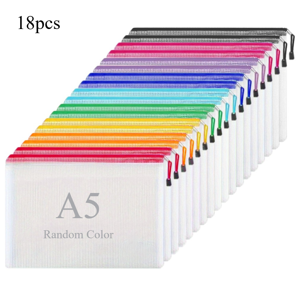 Image of 18-pack A5 Pvc Mesh Zipper Bags With Zippers & Mesh Sides - Multipurpose Document Organizers Suitable For Home, School, Office & Travel - Pvc Pouches For Receipts, Photos, Planners