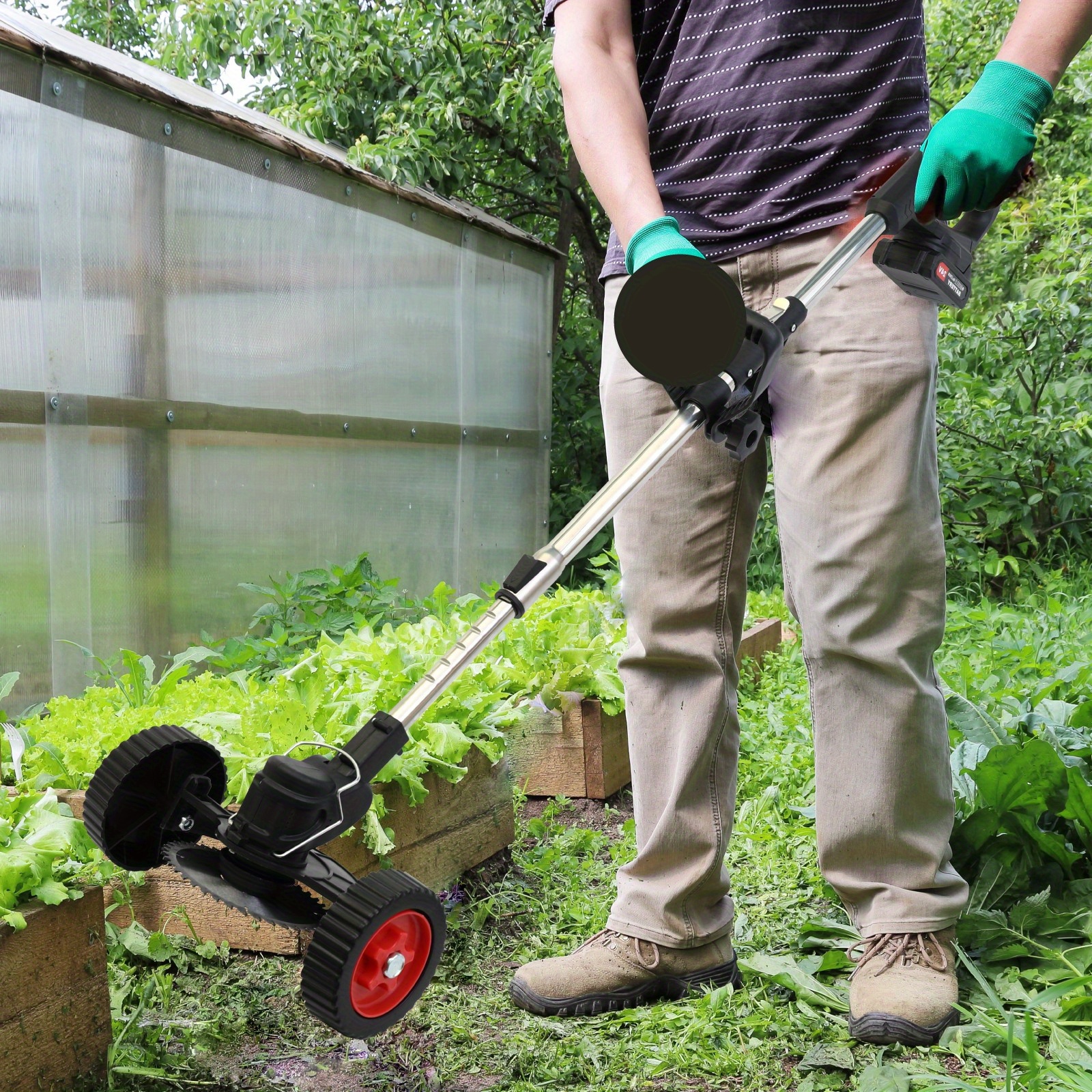 powerful 24v cordless electric eater 4 in 1 with lawn trimmer wheel edger mini mower and brush cutter functions with multiple blades and string trimmer for lawns yards and gardens details 10