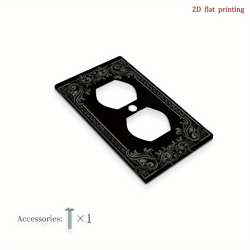 TEMU 1pc [2d Flat Printing] Decorative Wall Plate Cover With Ornate Frame And Black Background, Stylish Power Socket Cover For Bedroom, Kitchen, And