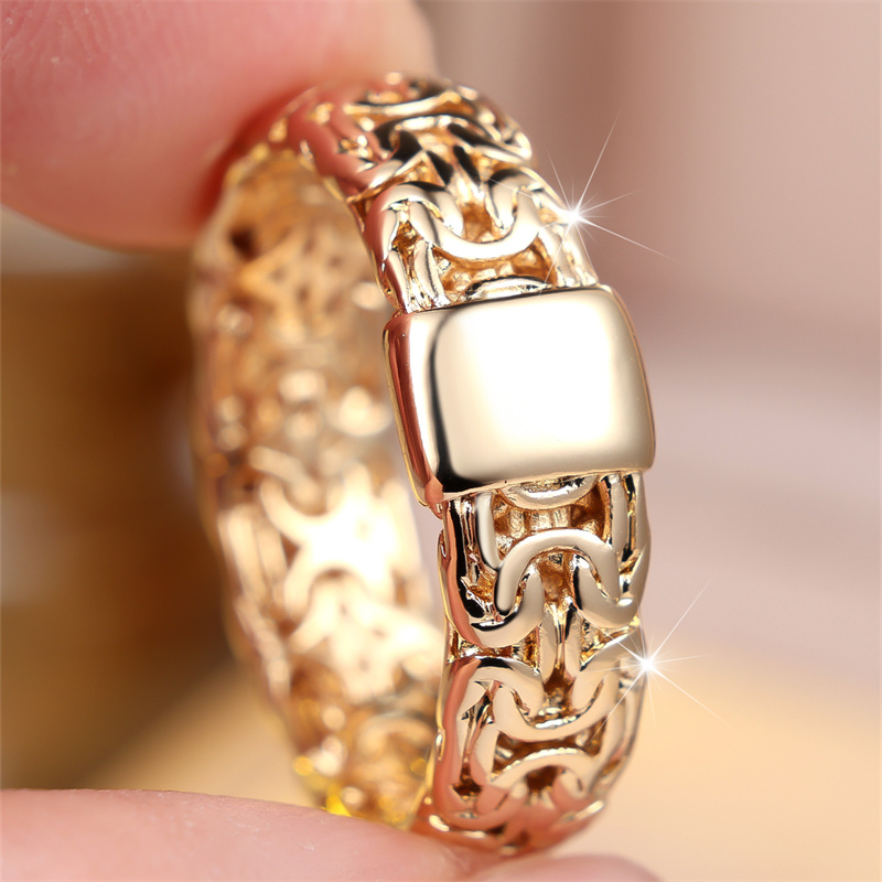 Plated Hollow Woven Chain Ring, Unisex