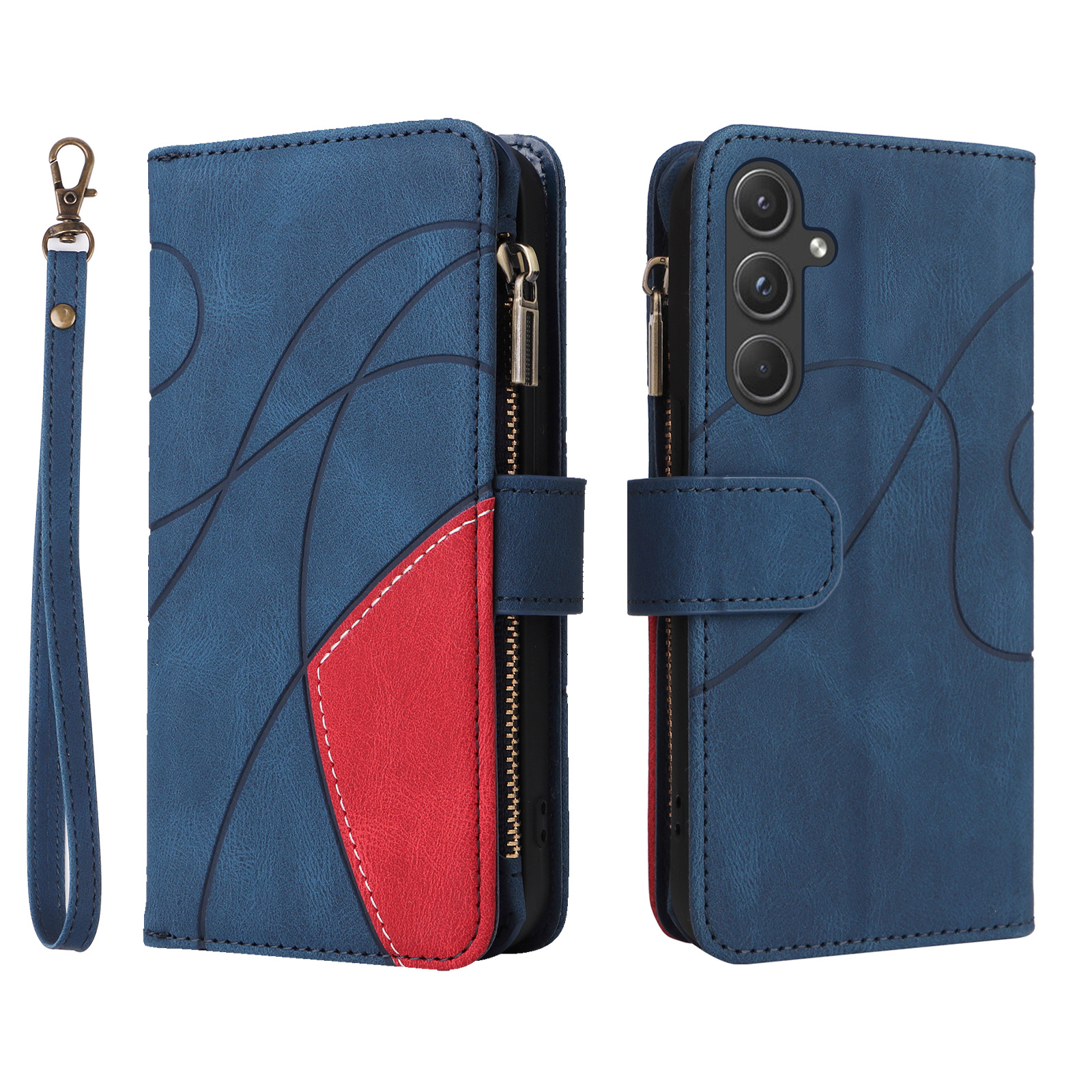 TEMU Blue 9-card Zipper Wallet Phone Case With A Simple And , High-quality Light Luxury, And Versatile Fashion Phone Protection Cover, Suitable For