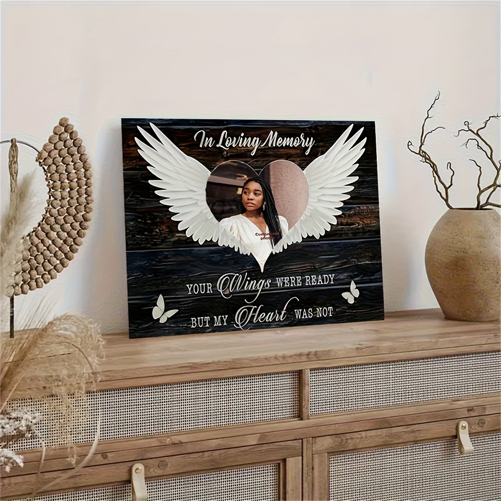 TEMU 2d Flat, 1pc Personalized Photo Canvas In Wood Frame Customized For , Family , Lovers, Relatives, Couples, Modern Minimalist Style, Suitable For