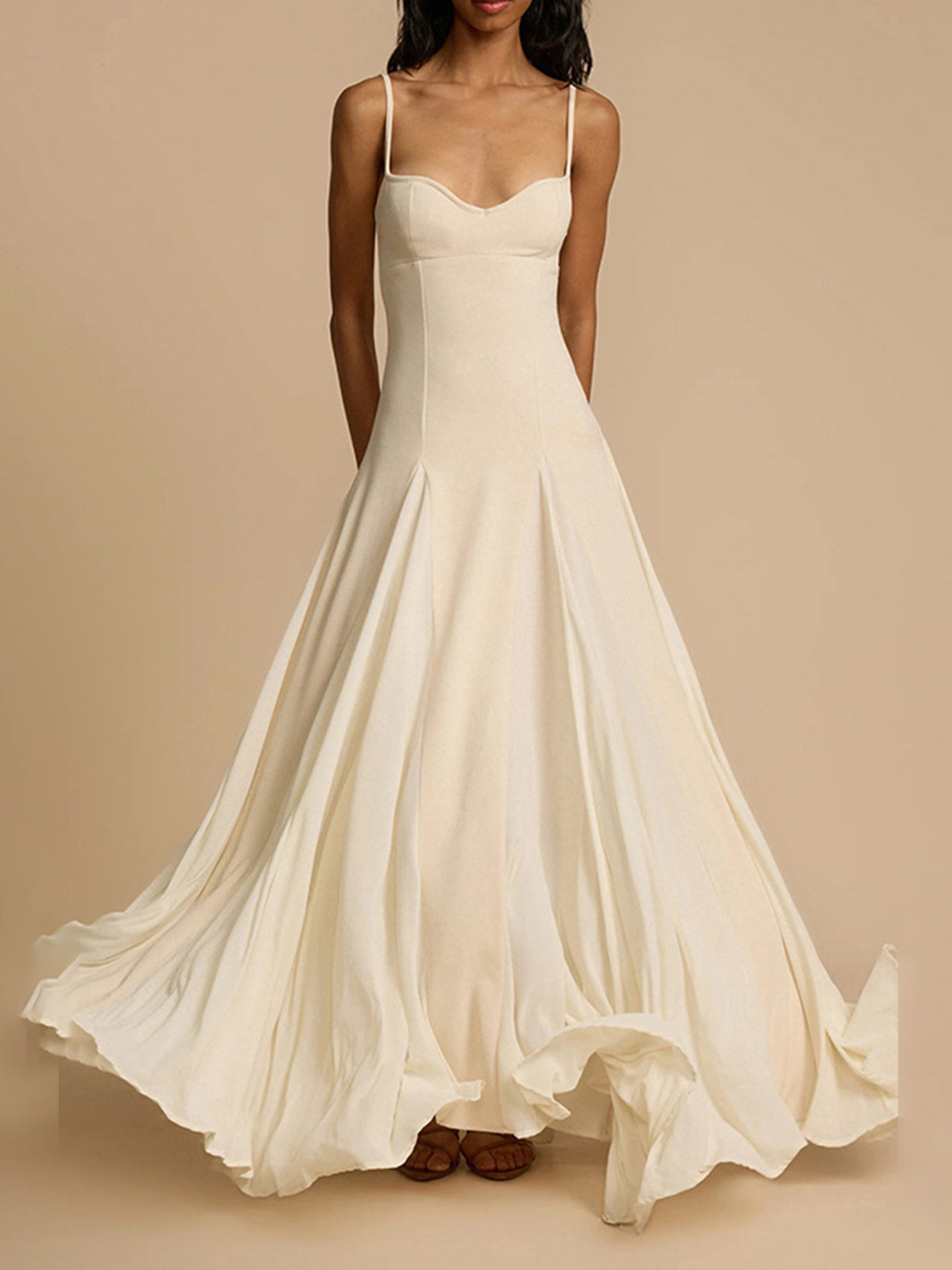 elegant womens white boho maxi dress spaghetti strap Temu