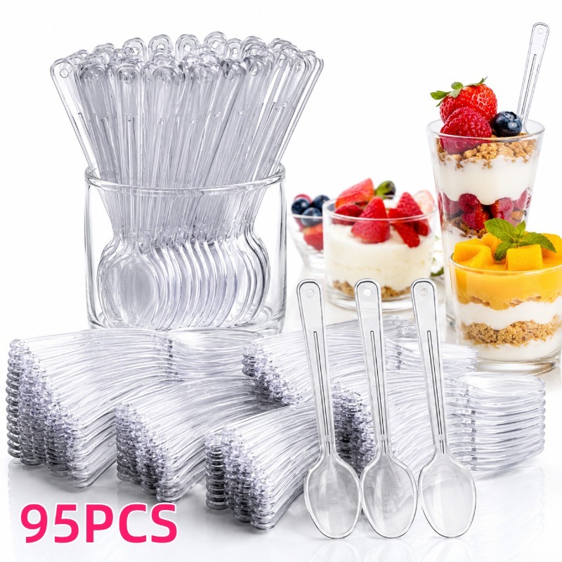 TEMU 95pcs Premium Transparent Dessert Spoons, Reusable Small Spoons, Dessert Table Tableware, Spoons For Ice Cream, Fruit Cups, Cakes, And Mousse.