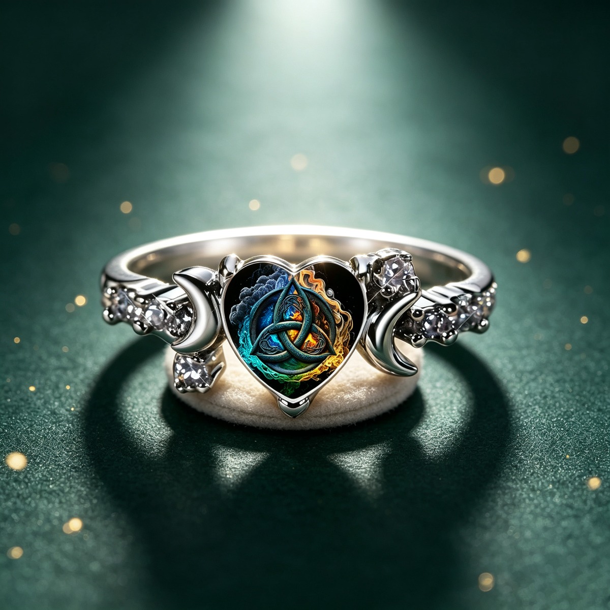 Celtic Triquetra Four Elements Heart Moon Adjustable Ring