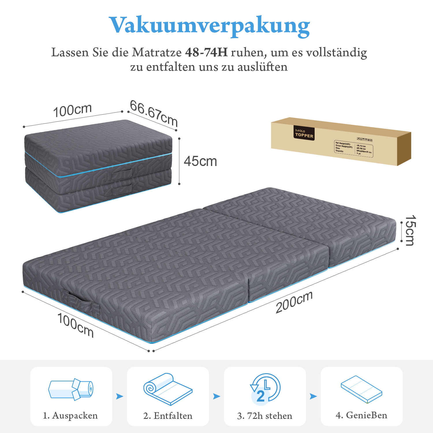Image of Folding Mattress Gel Memory Foam Foldable Mattress For Travel, Camping, Guest Bed