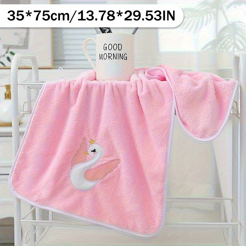 TEMU 100g Cartoon Swan Embroidery Towel | 5 Colors (blue/ Gray/ Pink/ Yellow/ Green) | -friendly | Quick-dry Absorbent