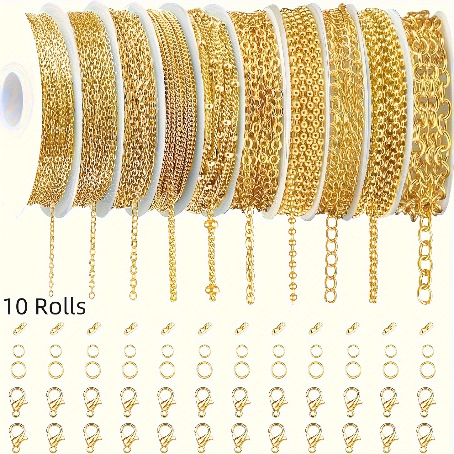 E-shop 10 Rollen Schmuckketten für Halsketten, 78,7 Fuß Ketten mit Sprungringen/Karabinerverschlüssen/Verbindern, geeignet für DIY-Halsketten und