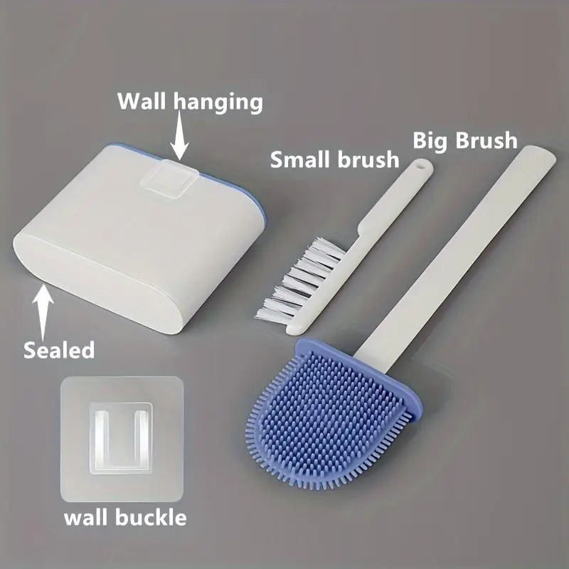 TEMU Ergonomic Long-handle Toilet Brush Set With Silicone Holder - Anti-stick, Easy- For Sanitary Bathroom Maintenance, Home And Hotel Use, Bathroom | Brush| Plastic Holder, Toilet Brush Holder