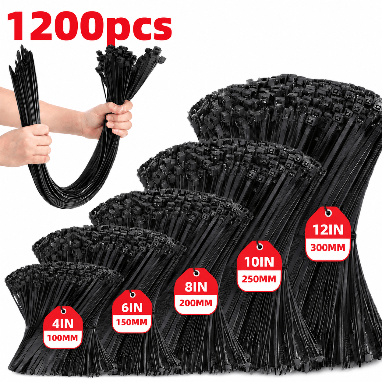 TEMU 600/1200pcs Durable Heavy-duty Nylon Cable Ties - Self-locking And Adjustable - Ideal For Outdoor , Gardening, And - Versatile Cord Organizers