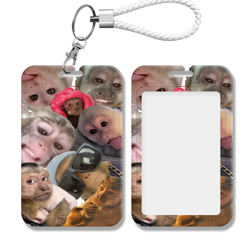 TEMU 2d Pattern Monkey Cartoon Pink Gray Brown Multi-style Monkey Lightweight Card Case With Lanyard Portable Card Holder For Nurses, Doctors,