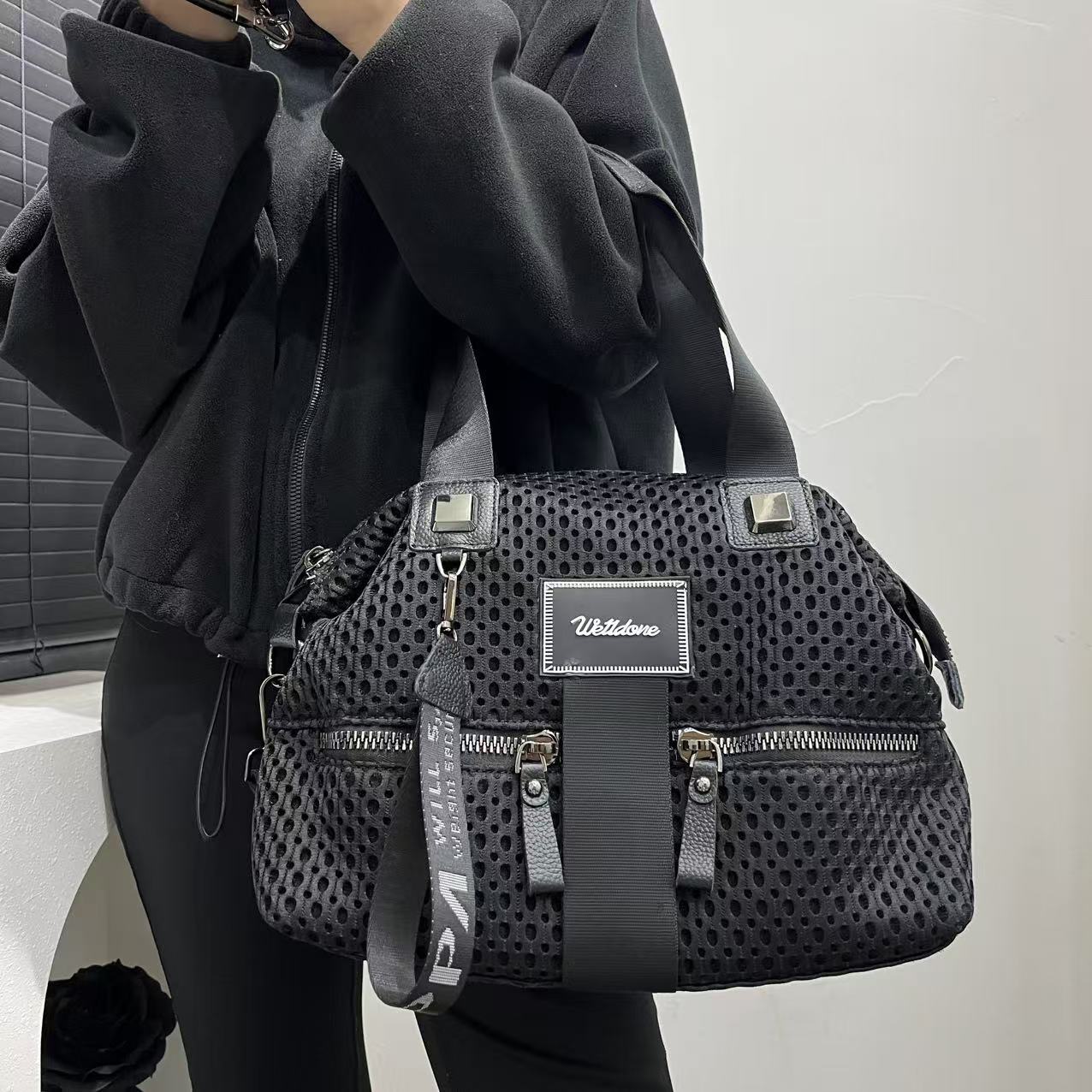 Women's Fashion Multi-pocket Tote Bag Mesh Nylon Handbag Multi-functional Commuting Portable Single Shoulder Body For Daily Use