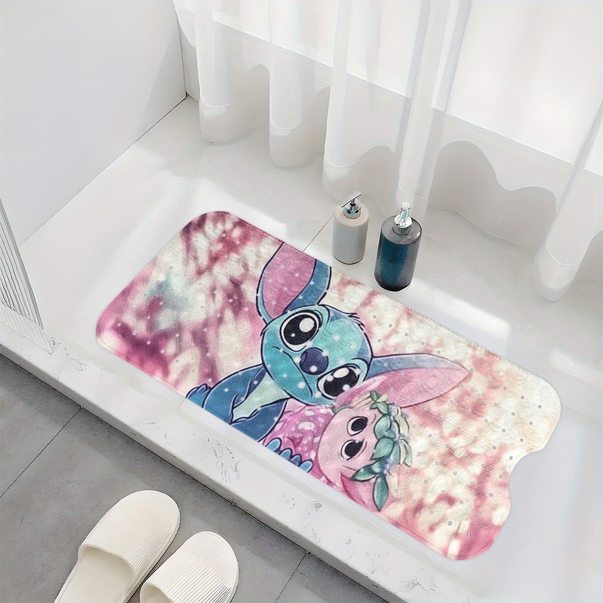   pink and purple tone cartoon style bathtub mat non slip bathroom bath mats for shower floor 40x100cm 15 7x39 3in extra long soft water absorbent anti skid tub mat collection Product details 2