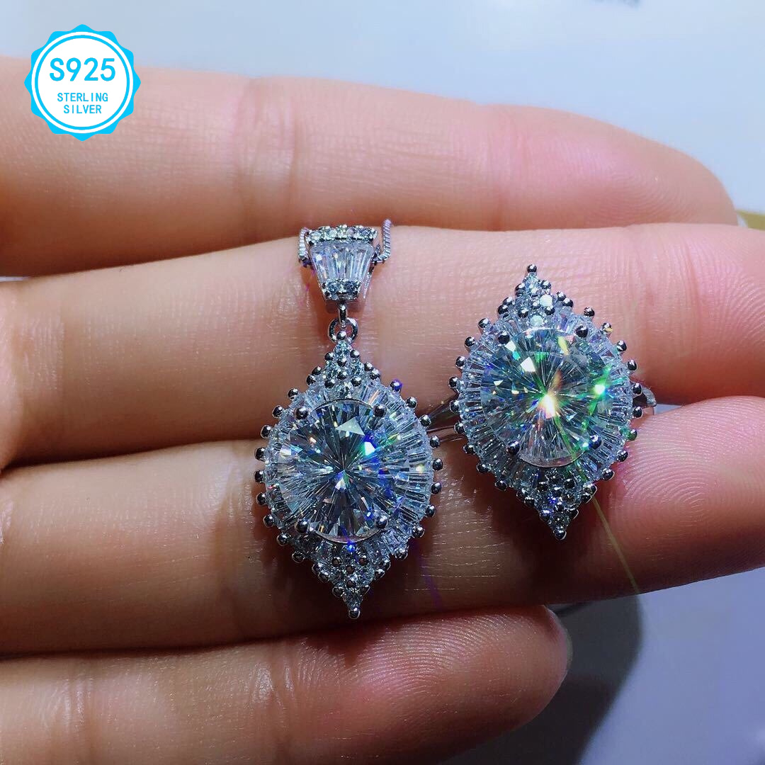 925 silver 14ct   jewelry set 5ct ring 5ct pendant necklace 4ct water drop earrings   earrings pendant necklace   wedding anniversary birthday proposal gift for bridesmaids wife girlfriend friends Product details 4