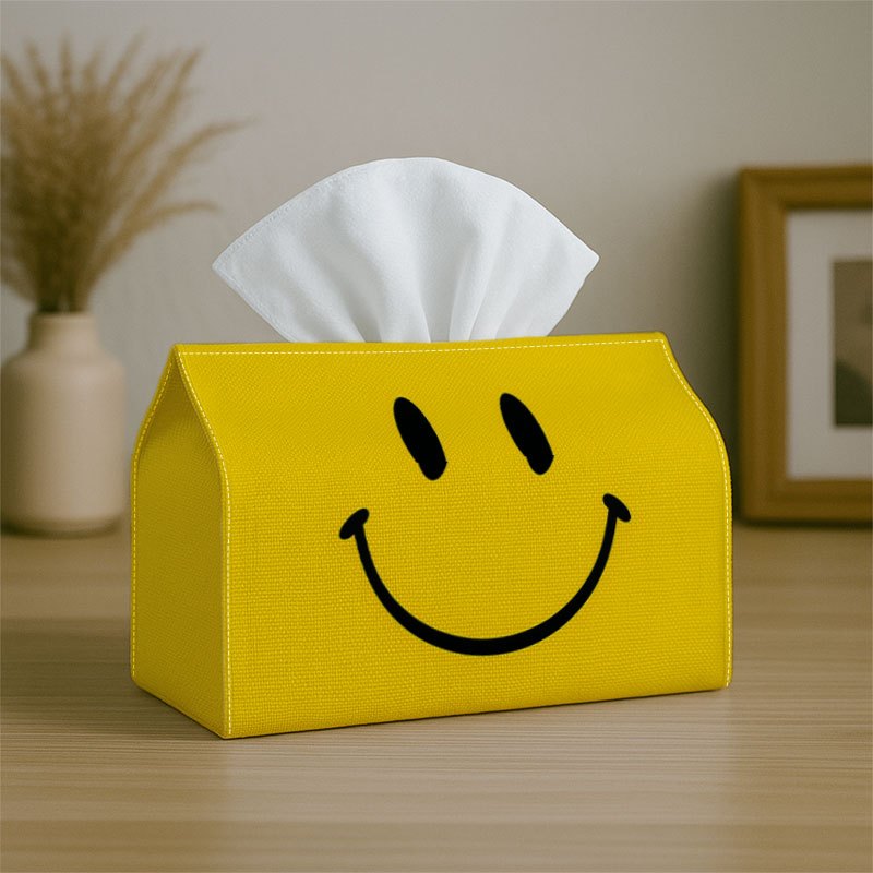 TEMU 1pc Tissue Box, 2d Flat, Printed On Sides, Pop Art Minimalist Modern Tissue Box- Face Yellow Fabric Storage Organizer For Kitchen, Dining Table