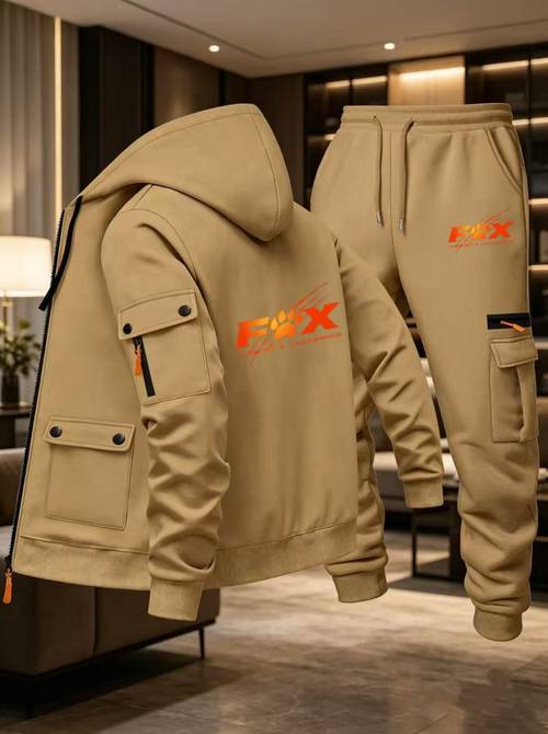 mens cargo letter print hoodie and cargo pants 2pcs set