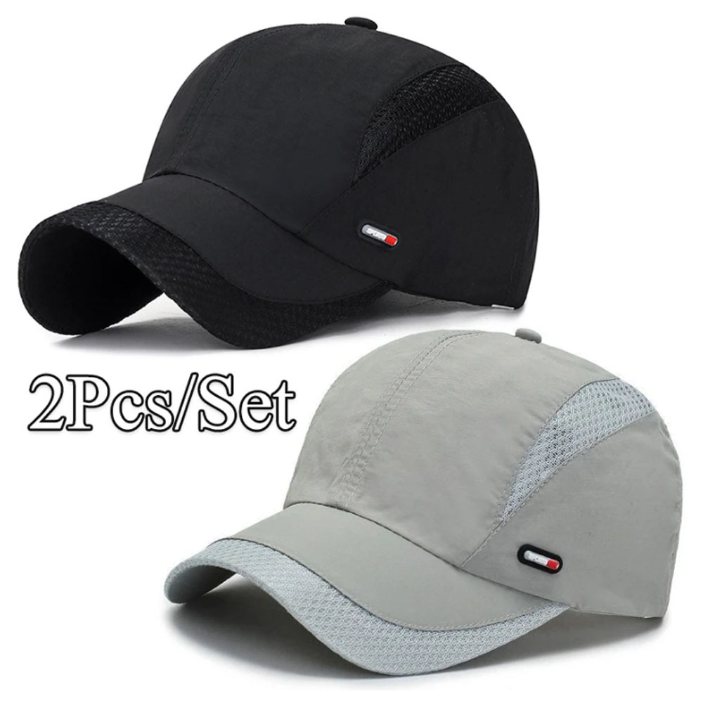 E-shop 2er-Set leichte, atmungsaktive Baseballkappen für Herren - Verstellbare Outdoor-Sport-Flügelkappen, Schwarz und Rot mit Mesh-Rücken, Freizeithut