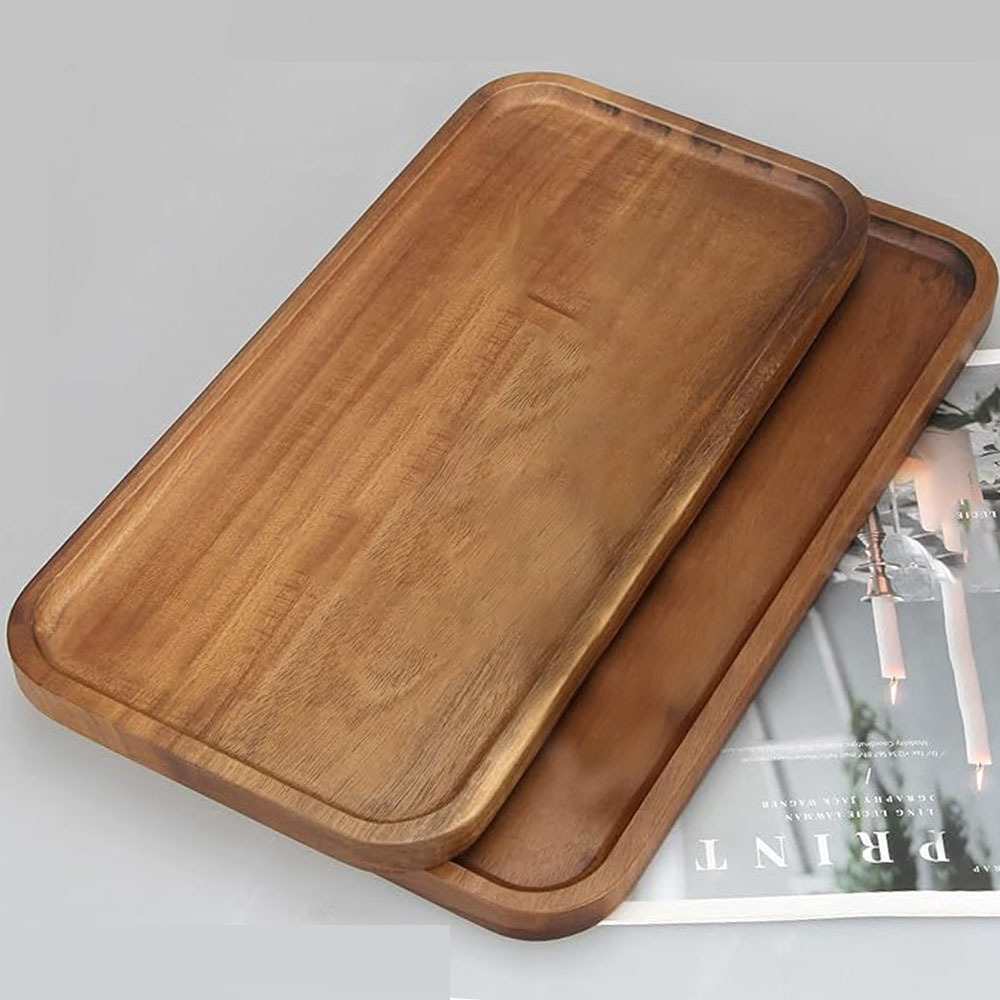 

A Plate, Rectangular Wooden Plate For Food Display, Multifunctional Cheese, Appetizers, And Snack Divider Are Essential Items For Households And Kitchen Decoration