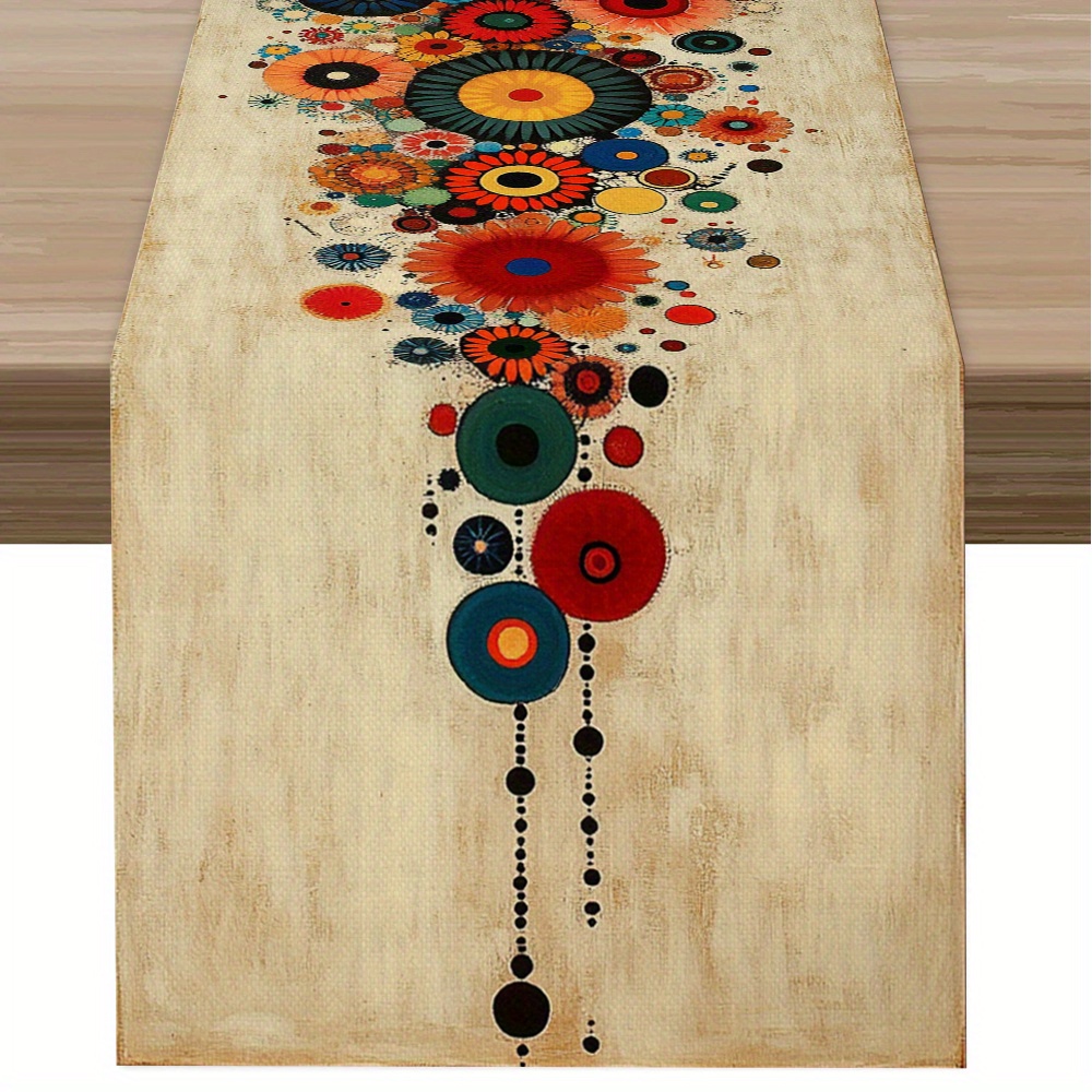 TEMU 1pc, Red And Black Swirl Dot Table Runner, Bohemian Vintage , Long And Natural, Layered, Suitable For Indoor/outdoor, Entryway, Coffee Table,